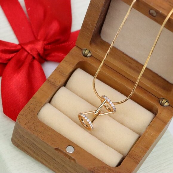 Rose Gold Hourglass Pendant Necklace With Sparkling CZ Stones, XPPT1195 - Picture 10 of 13